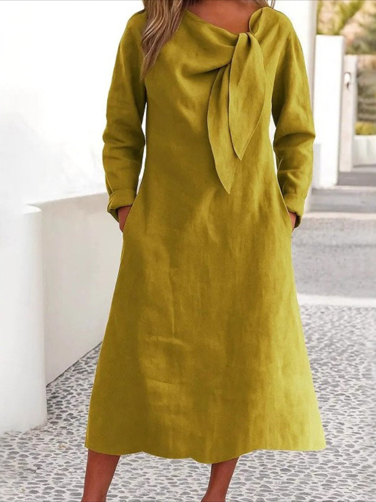 Solid Color Plain Regular Fit Casual Long Sleeve Dress