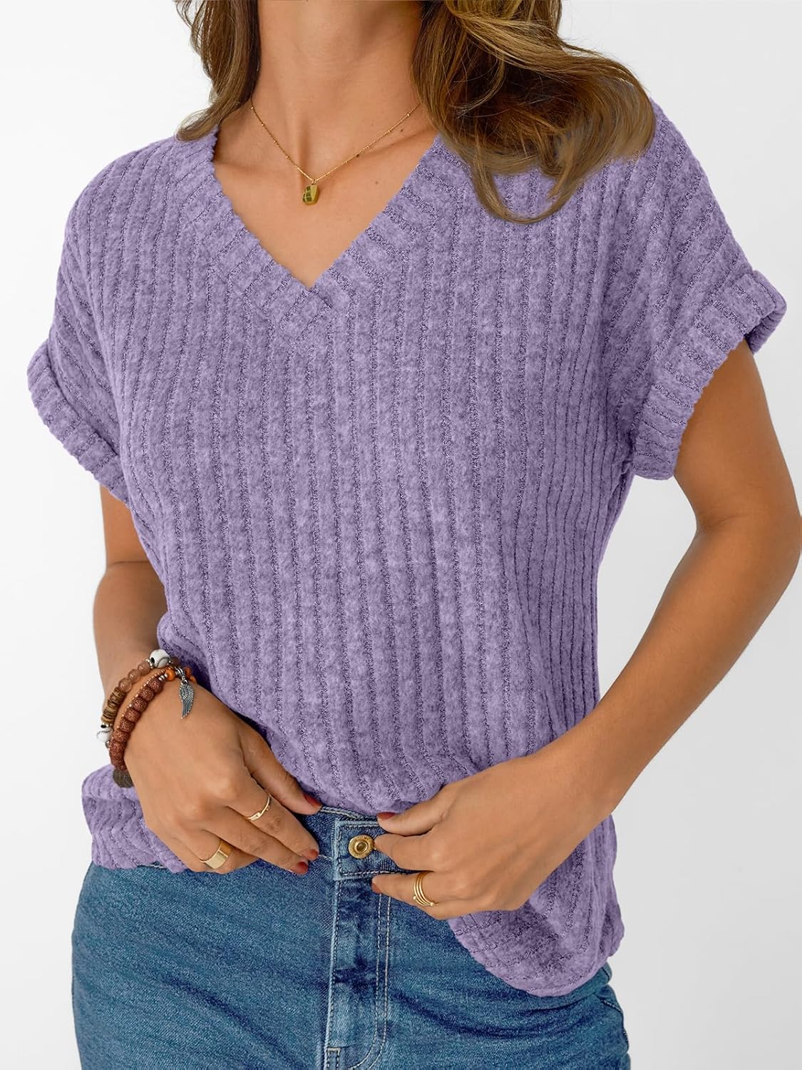 Solid Color Short Sleeve V Neck Shirts