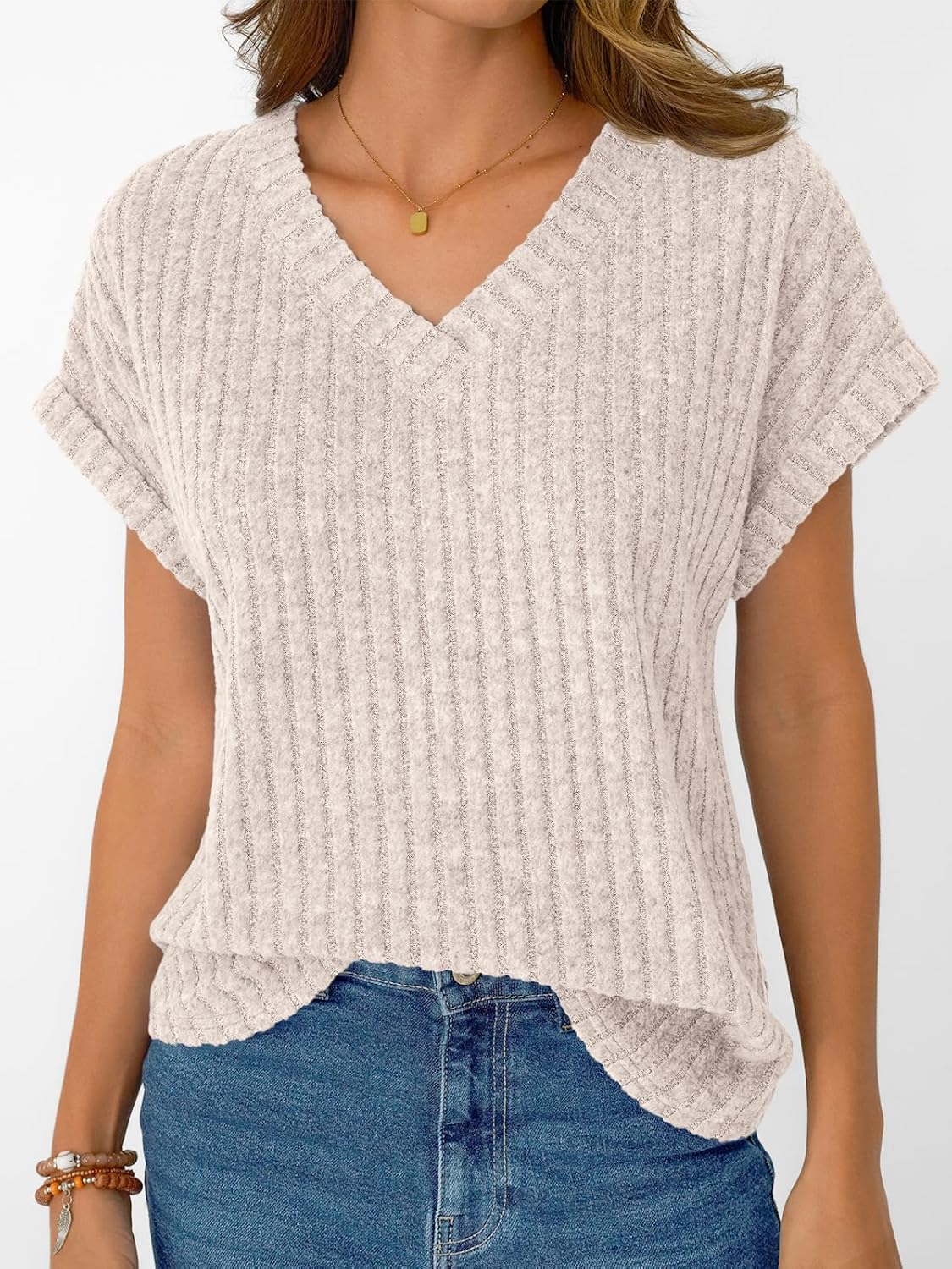 Solid Color Short Sleeve V Neck Shirts