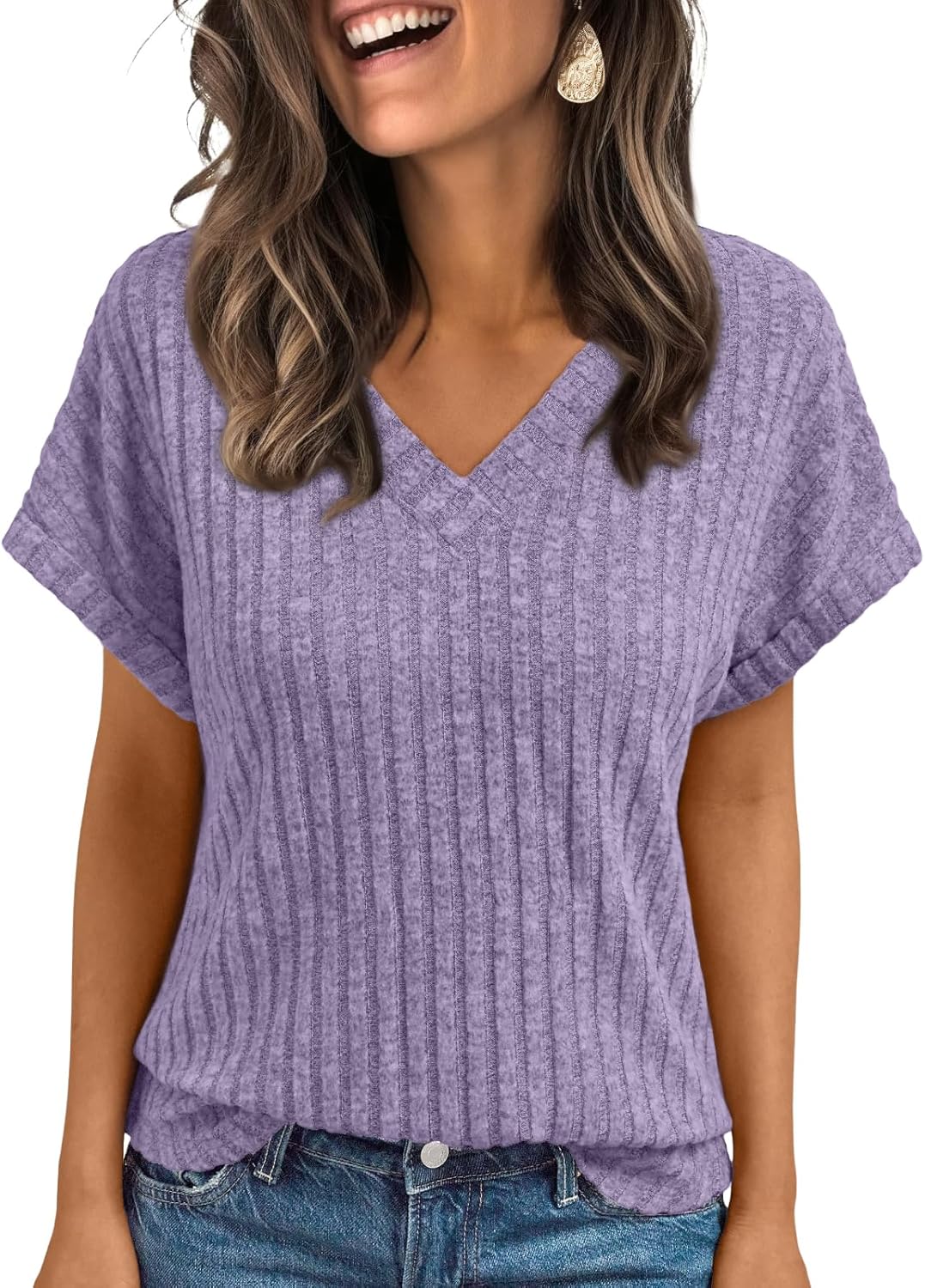 Solid Color Short Sleeve V Neck Shirts