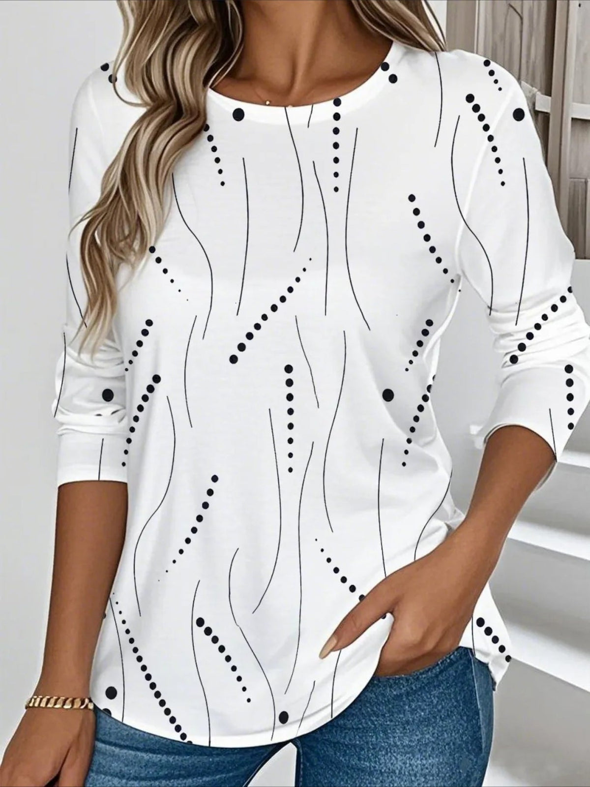 Casual Striped Crew Neck Long Sleeve T-shirt
