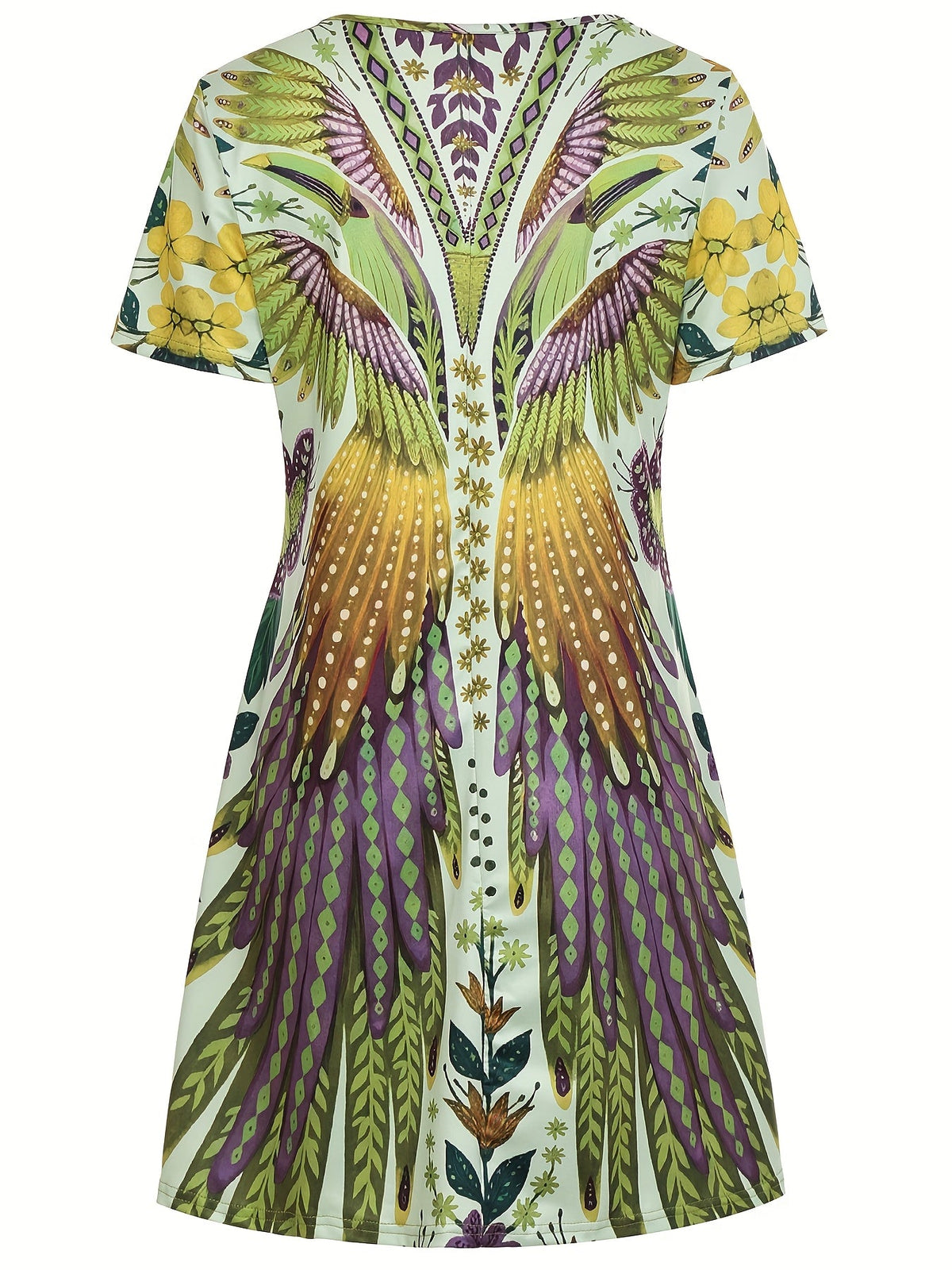 Elegant Floral Print Knee-Length Short Sleeve Round Neck A-Line Dress
