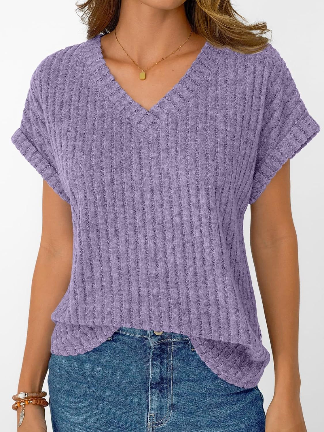 Solid Color Short Sleeve V Neck Shirts