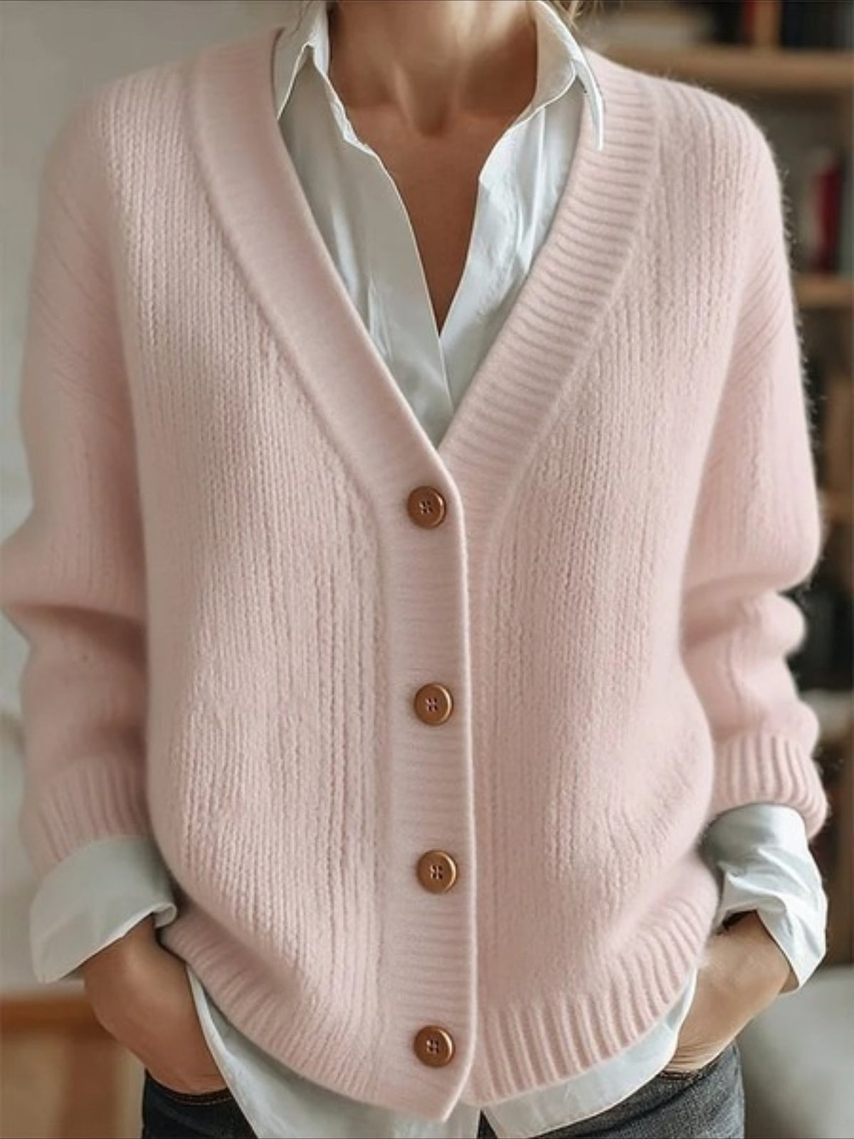 Plain Long Sleeve Comfy Vintage Cardigan