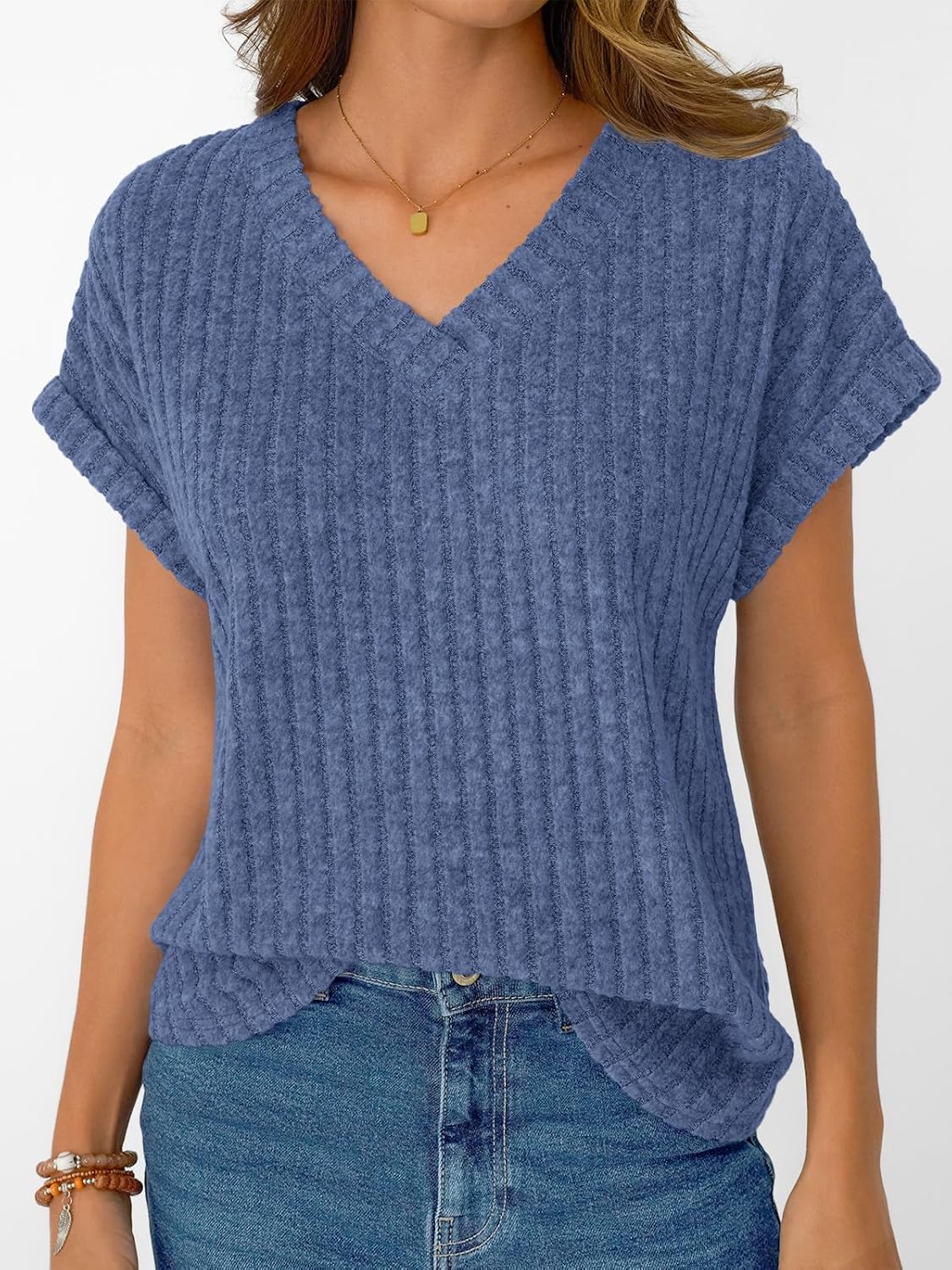 Solid Color Short Sleeve V Neck Shirts