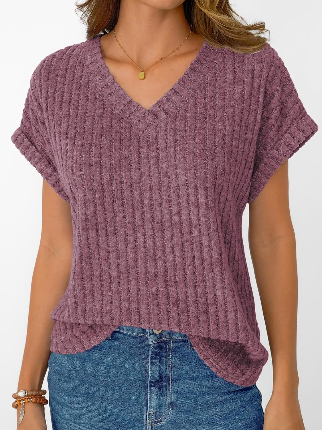 Solid Color Short Sleeve V Neck Shirts