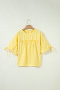 Yellow Cream Tie Half Sleeve Pleated Detail Babydoll Blouse