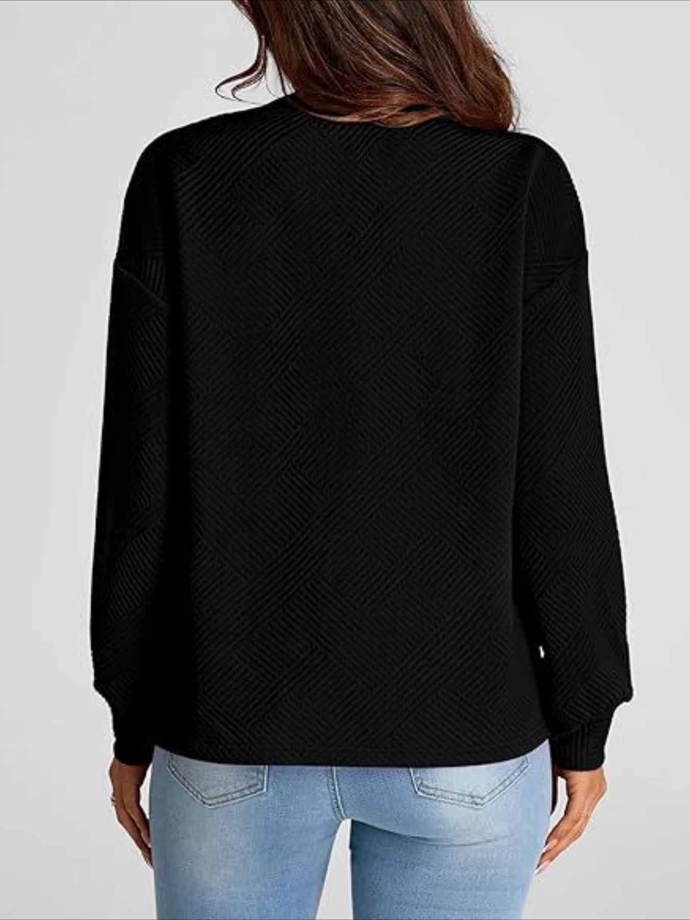 Textured Fabrics Long Sleeve Round Neck Sweatshirt