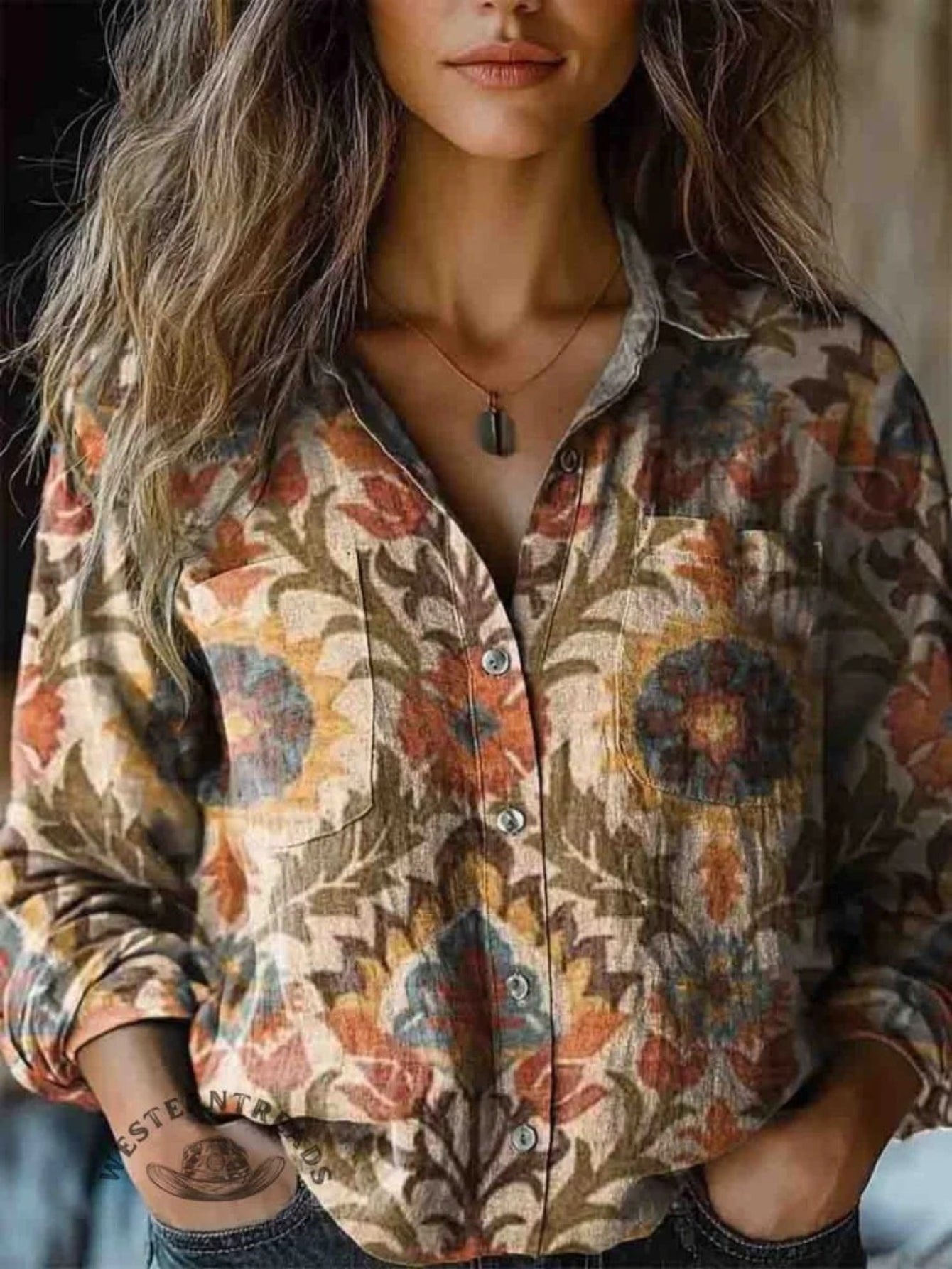 Vibrant Paisley & Floral Print Women's Long Sleeve Blouse