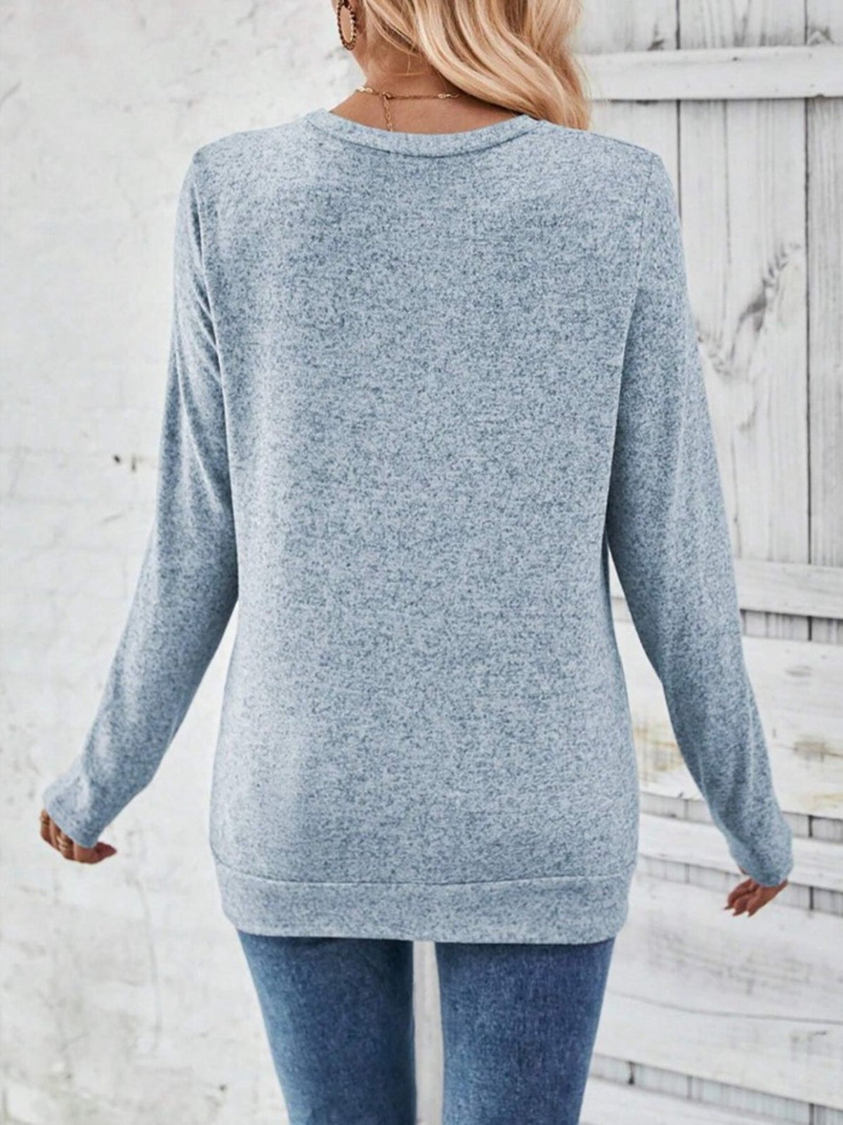 Button Decor Ruched T-Shirt, Casual Long Sleeve Top