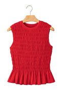 Fiery Red Shirred Slim Fit Ruffle Hem Tank Top