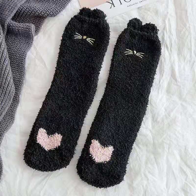 Warm & Fuzzy Cartoon Animal Socks, Crew Length Warm Coral Fleece Socks