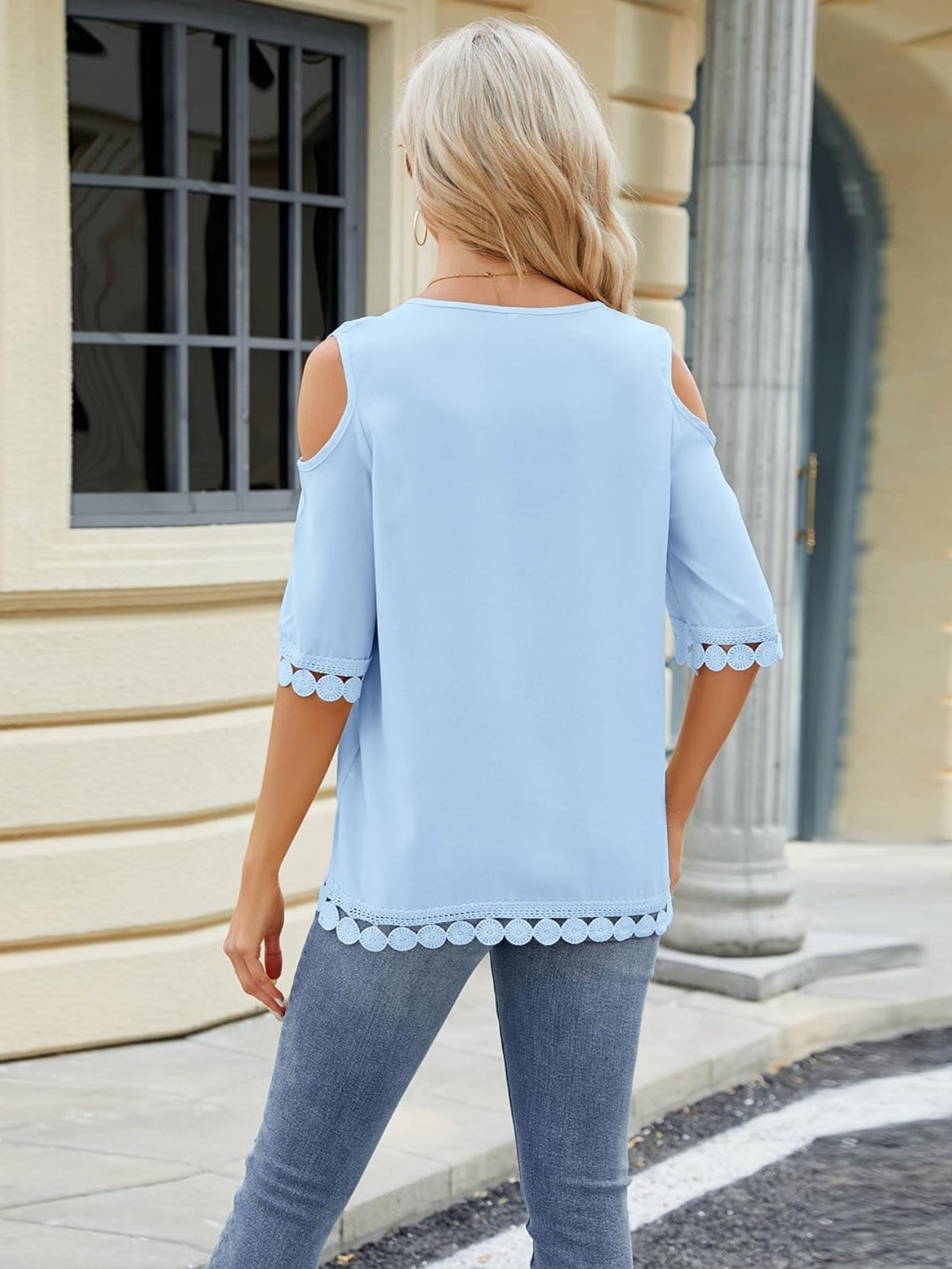Womens Tops Cold Shoulder Crew Neck Short Sleeve Summer Tunics Blouse Casual Loose Fit T Shirts