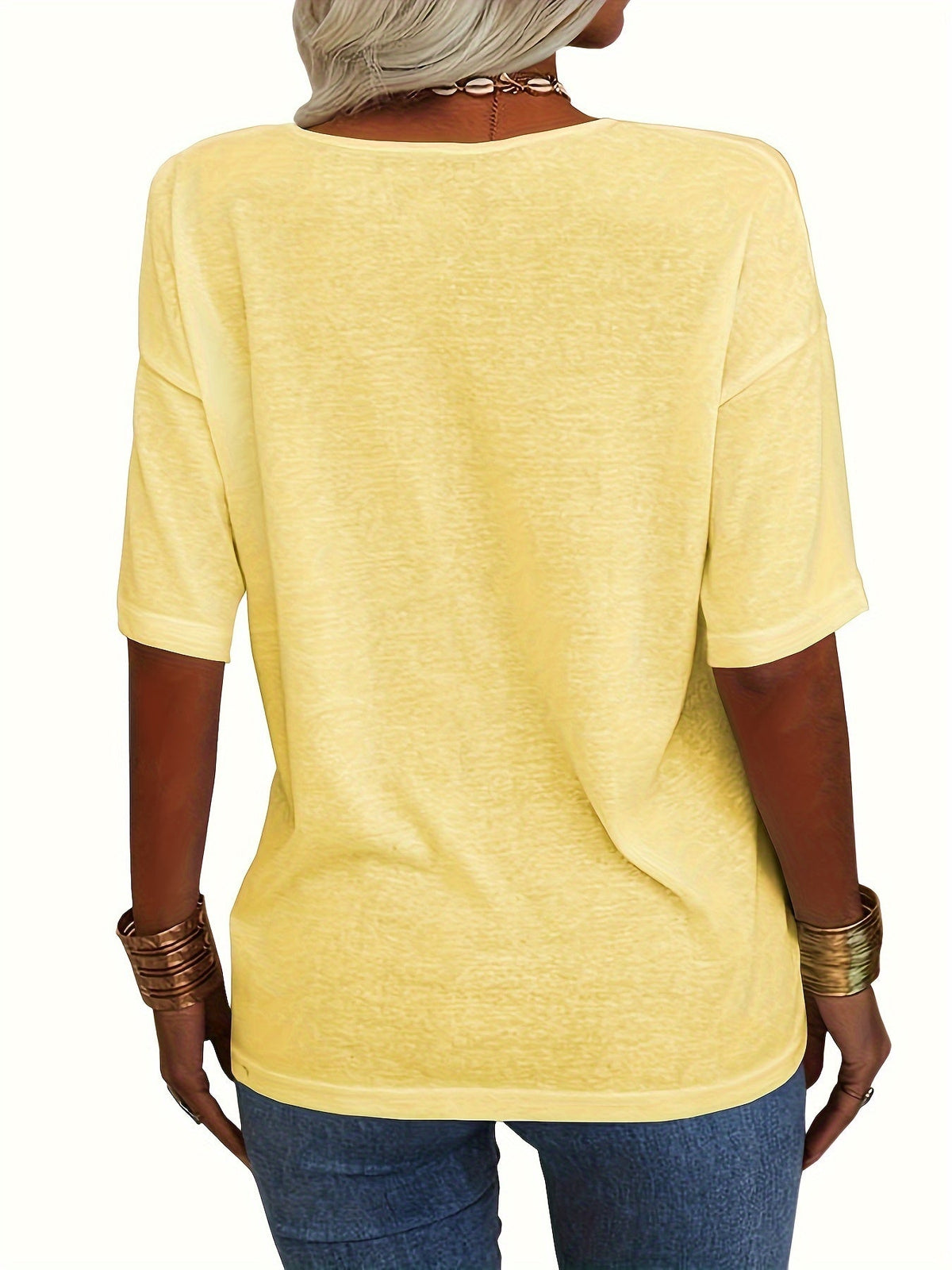 Solid Color V Neck T-shirt, Casual Short Sleeve T-Shirt