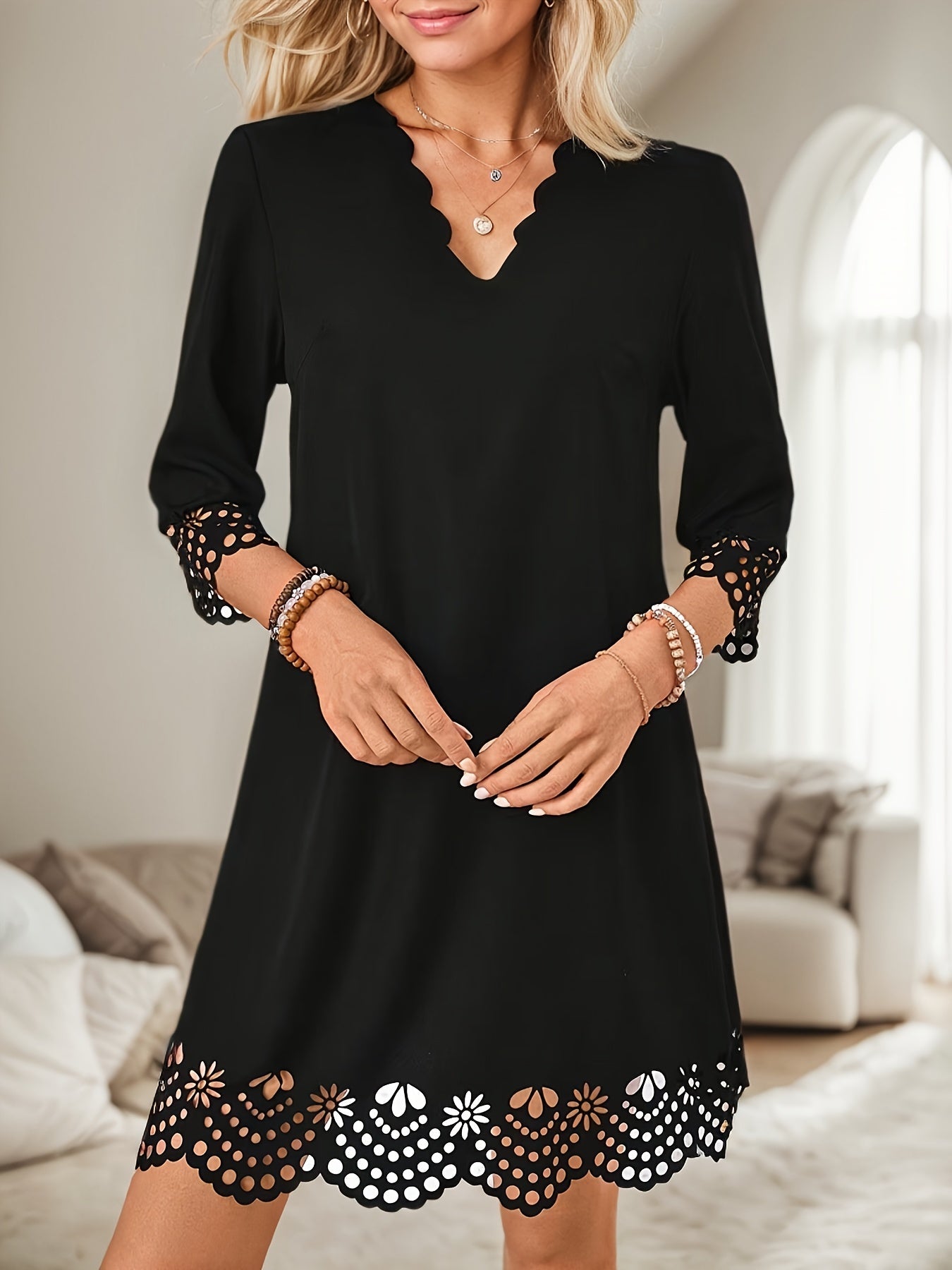 Elegant Slimming A-Line V-Neck Long Sleeve Dress