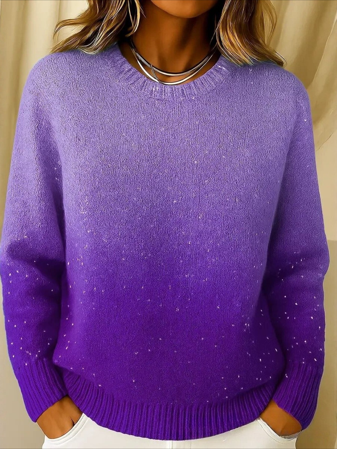 Gradient Pattern Spring/Fall Casual Raglan Sleeve Long Sleeve Crew Neck Sweater