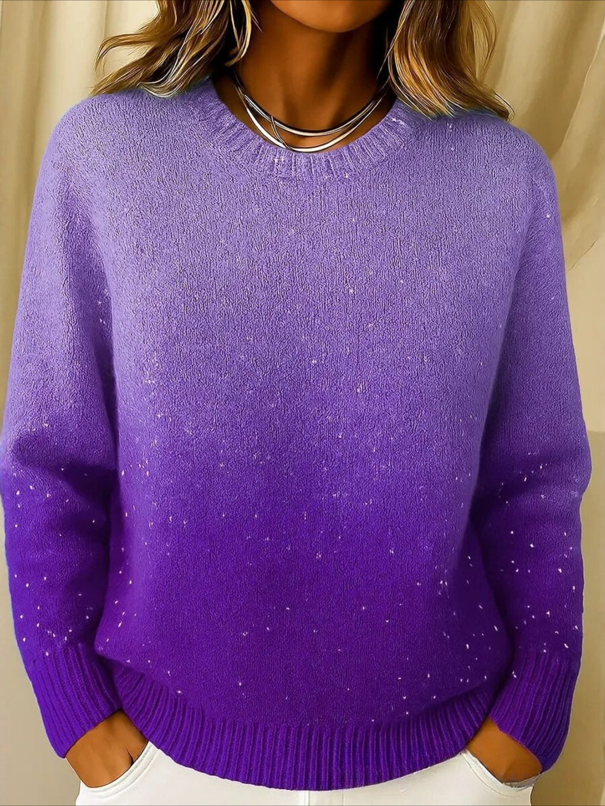 Gradient Pattern Spring/Fall Casual Raglan Sleeve Long Sleeve Crew Neck Sweater