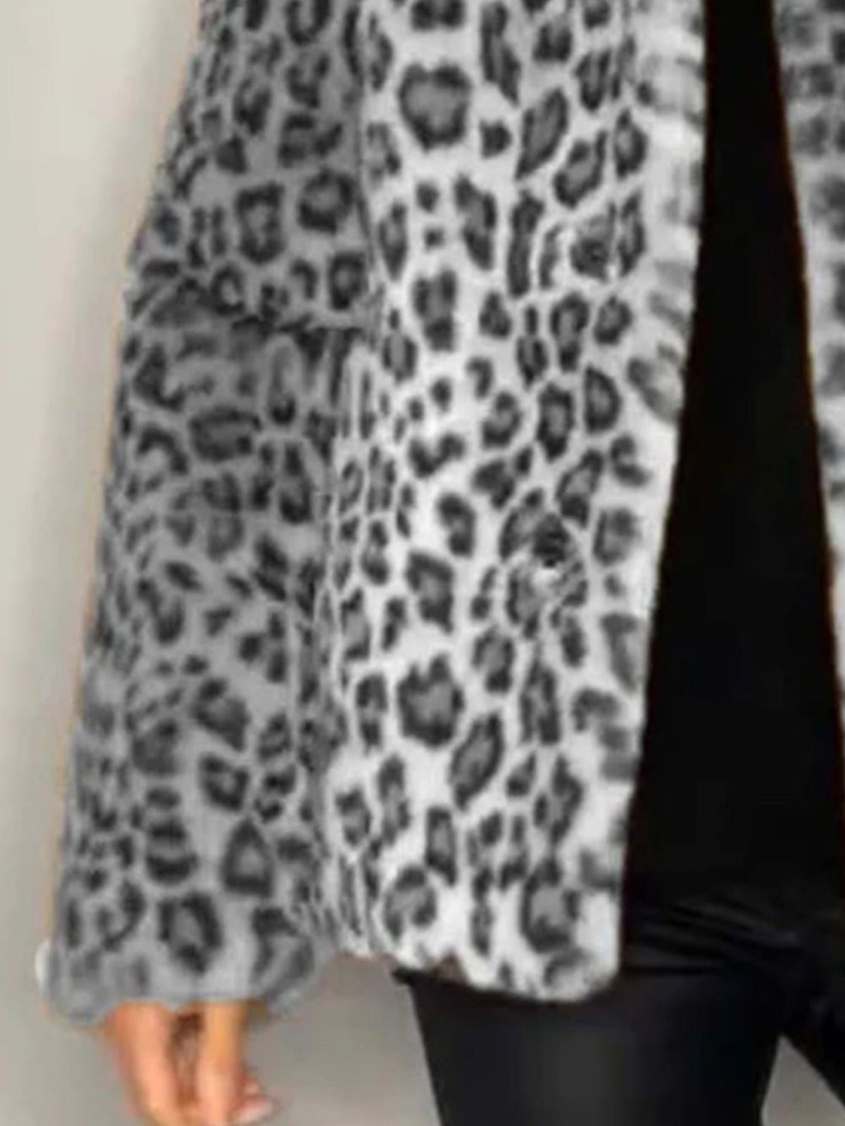 Full Size Leopard Furry Collared Neck Long Sleeve Coat