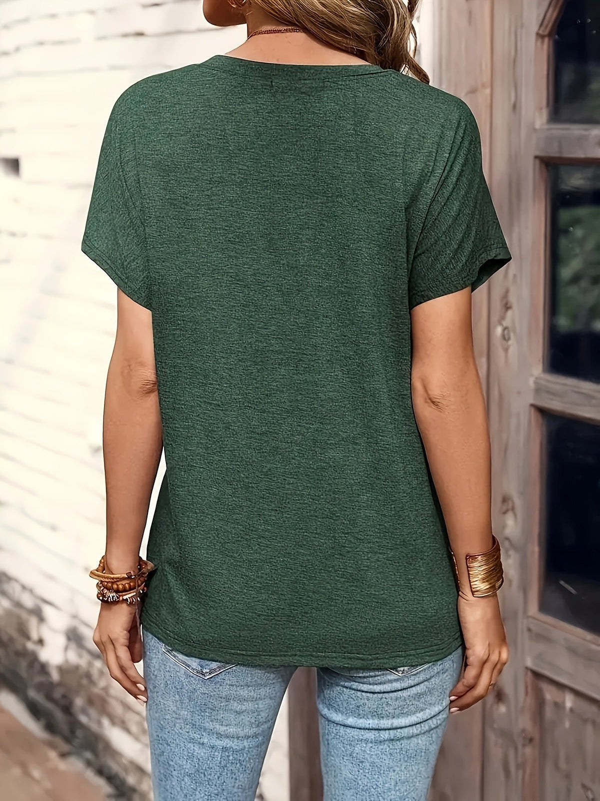 Button Front Solid T-shirt, Casual Short Sleeve T-shirt