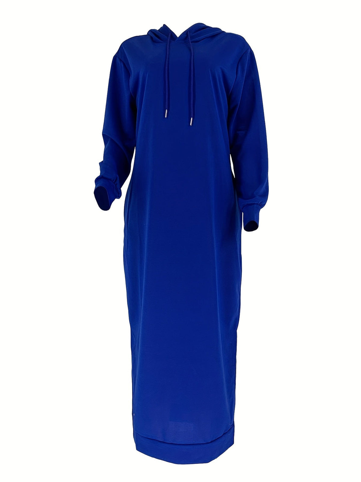 Drawstring Split Dress, Casual Hooded Long Sleeve Maxi Dress