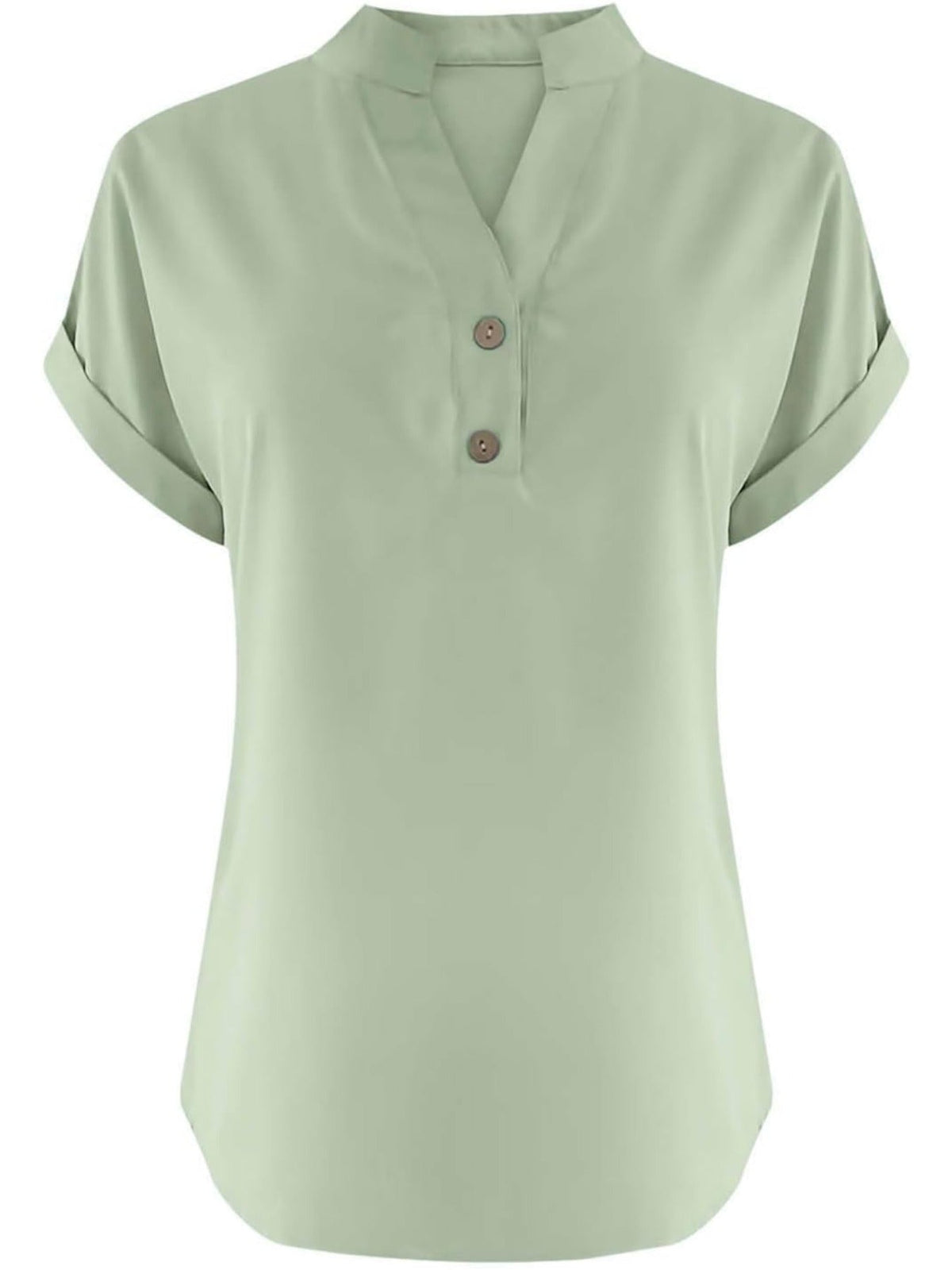 Solid Color V Neck Short Sleeve Button Down T Shirts