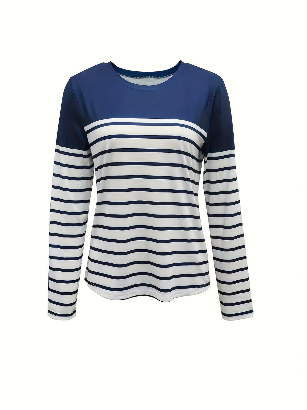 Stripe Print Crew Neck T-Shirt, Casual Long Sleeve Top