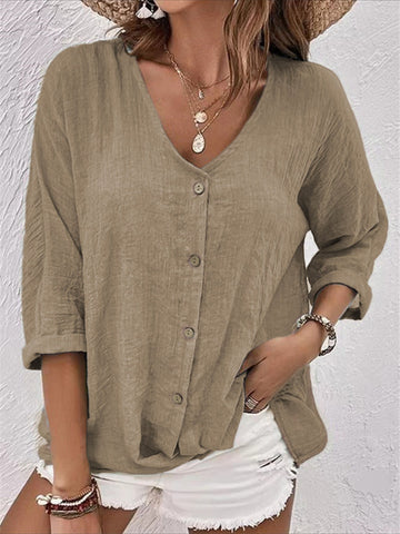 V-neck Pullover Short Sleeve Loose Shirt
