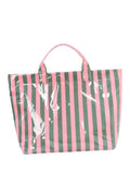 Blackish Green Glossy Striped Vinyl Large Tote Bag (Color Varied)