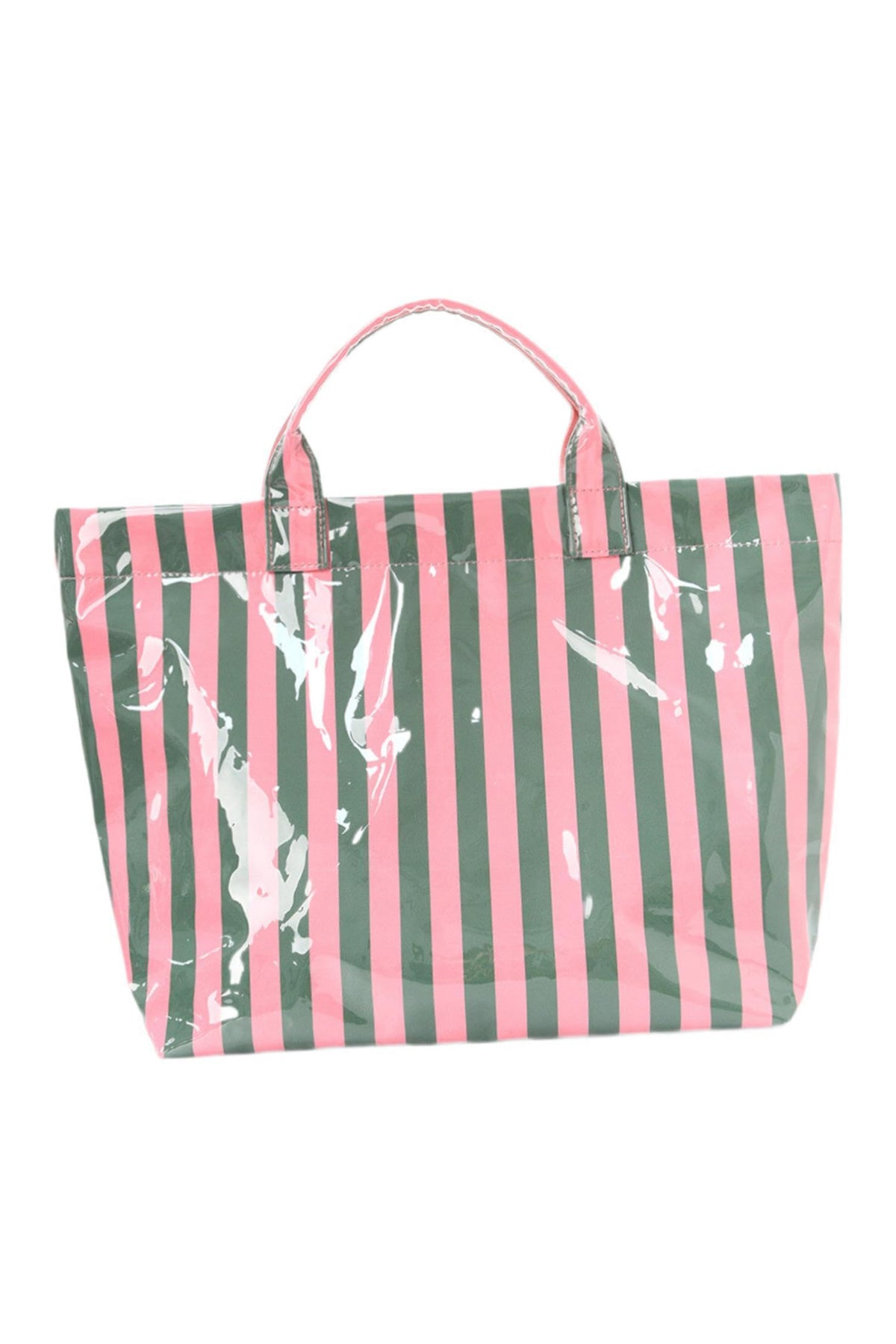 Blackish Green Glossy Striped Vinyl Large Tote Bag (Color Varied)