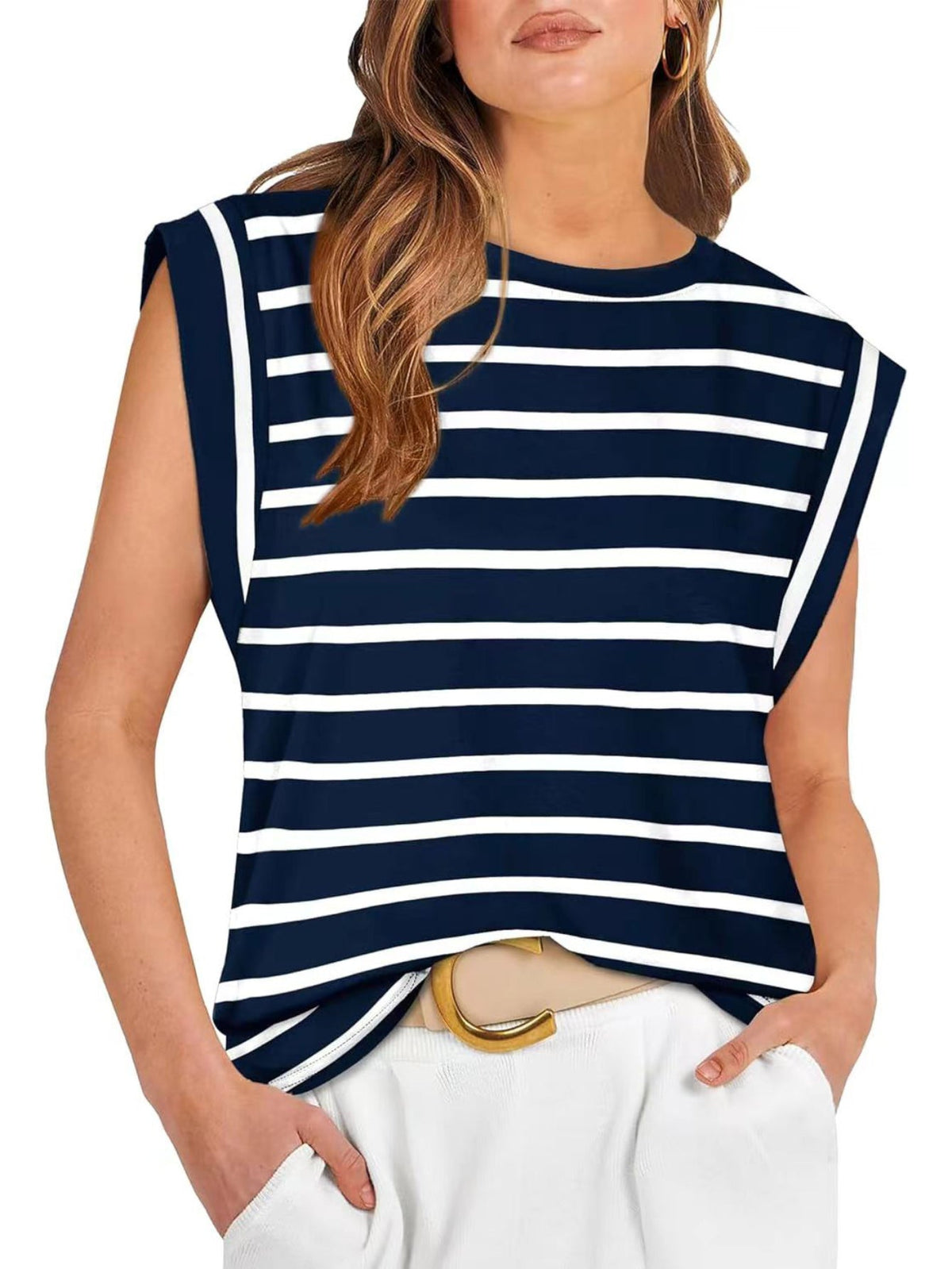 Women's Casual Cap Sleeve T-Shirt- Solid Color Crew Neck Tee for Comfortable Everyday Wear