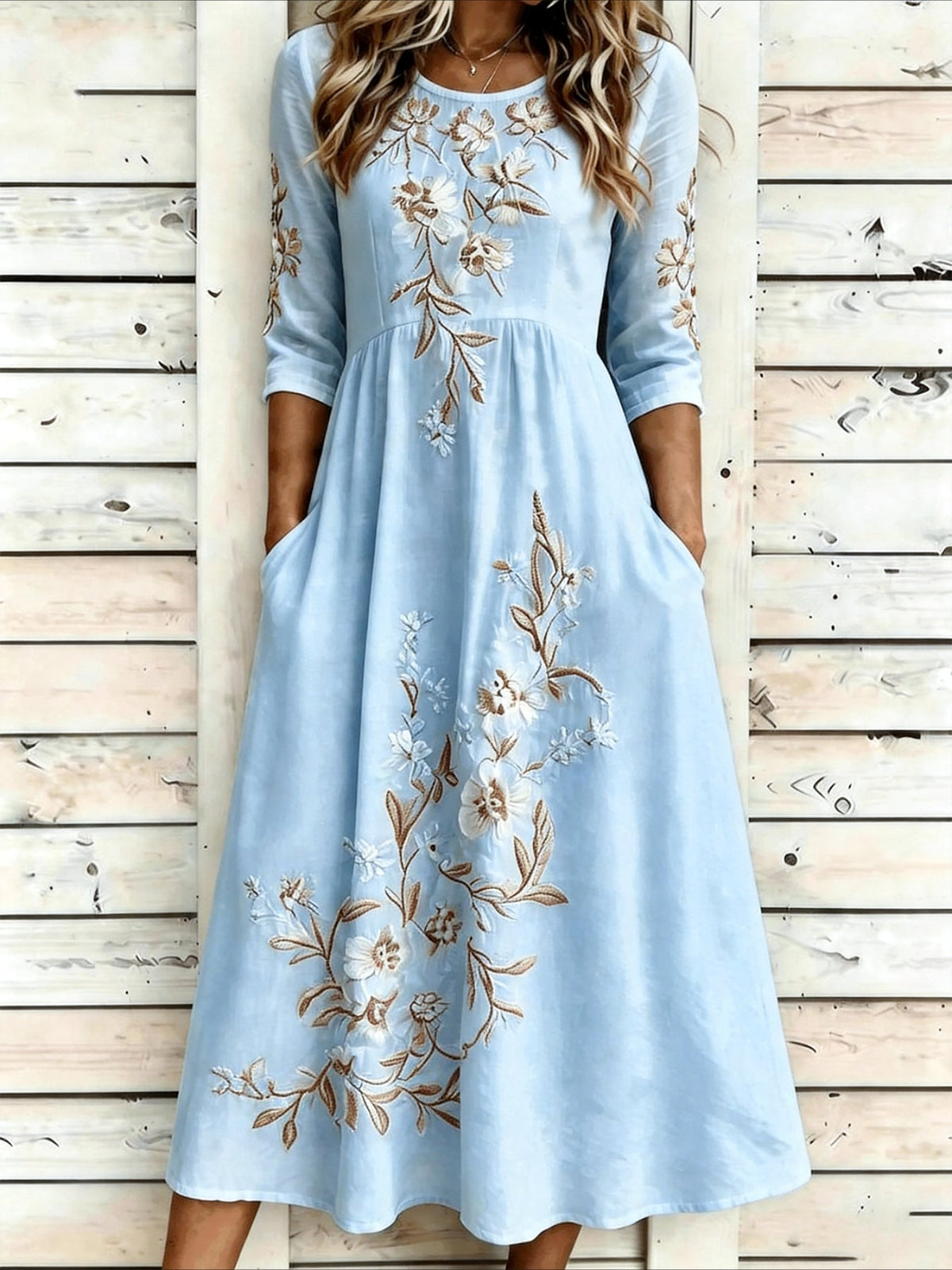 Casual Round Neck Half Sleeve Mid Dress