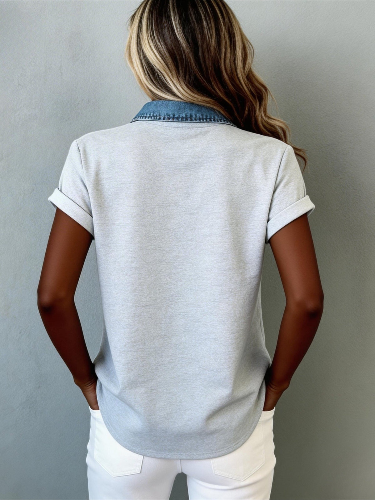 Fashion Short Sleeve Button-Up Blouse