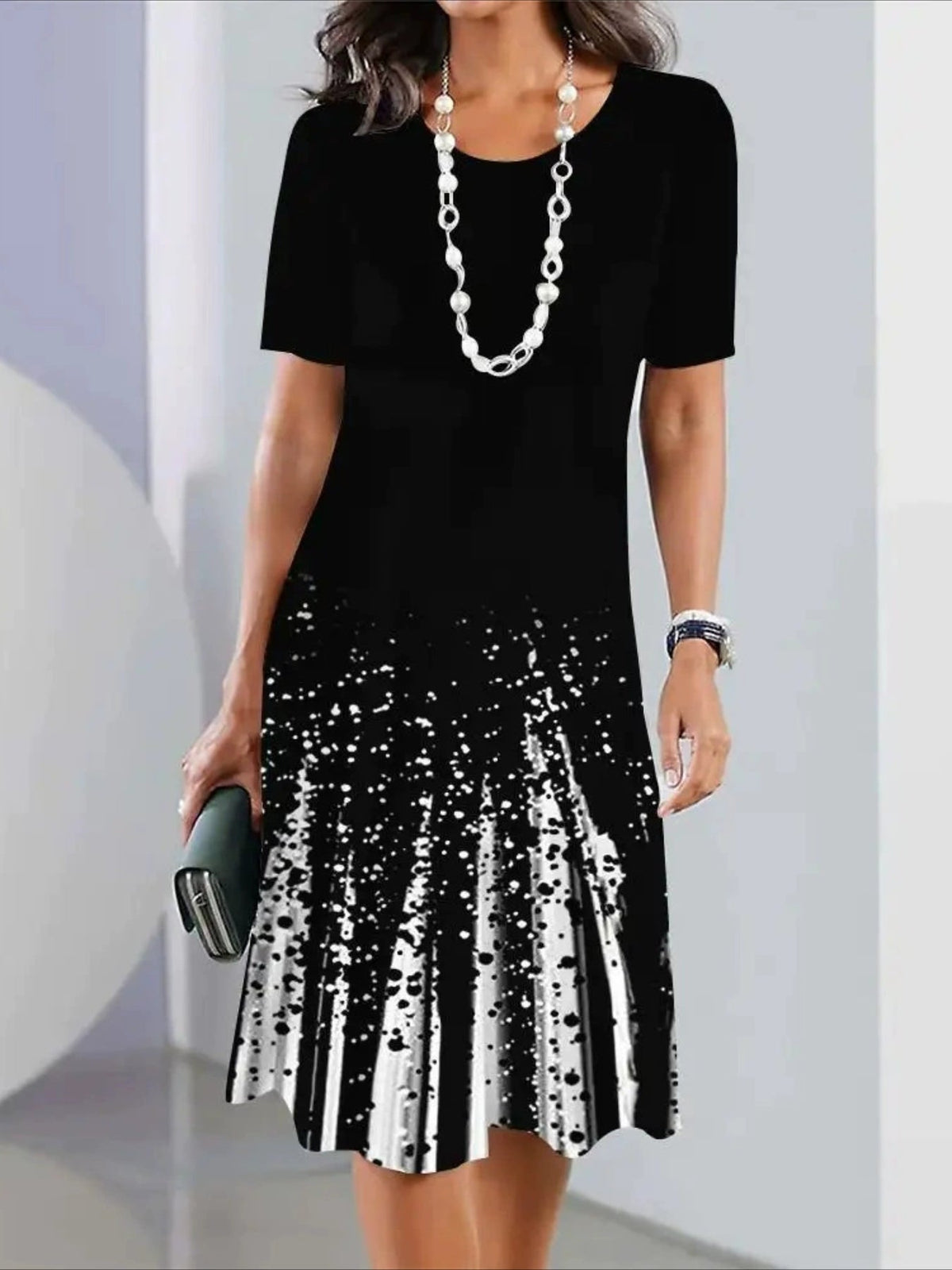 Print Crew Neck Casual Short Sleeve Dress