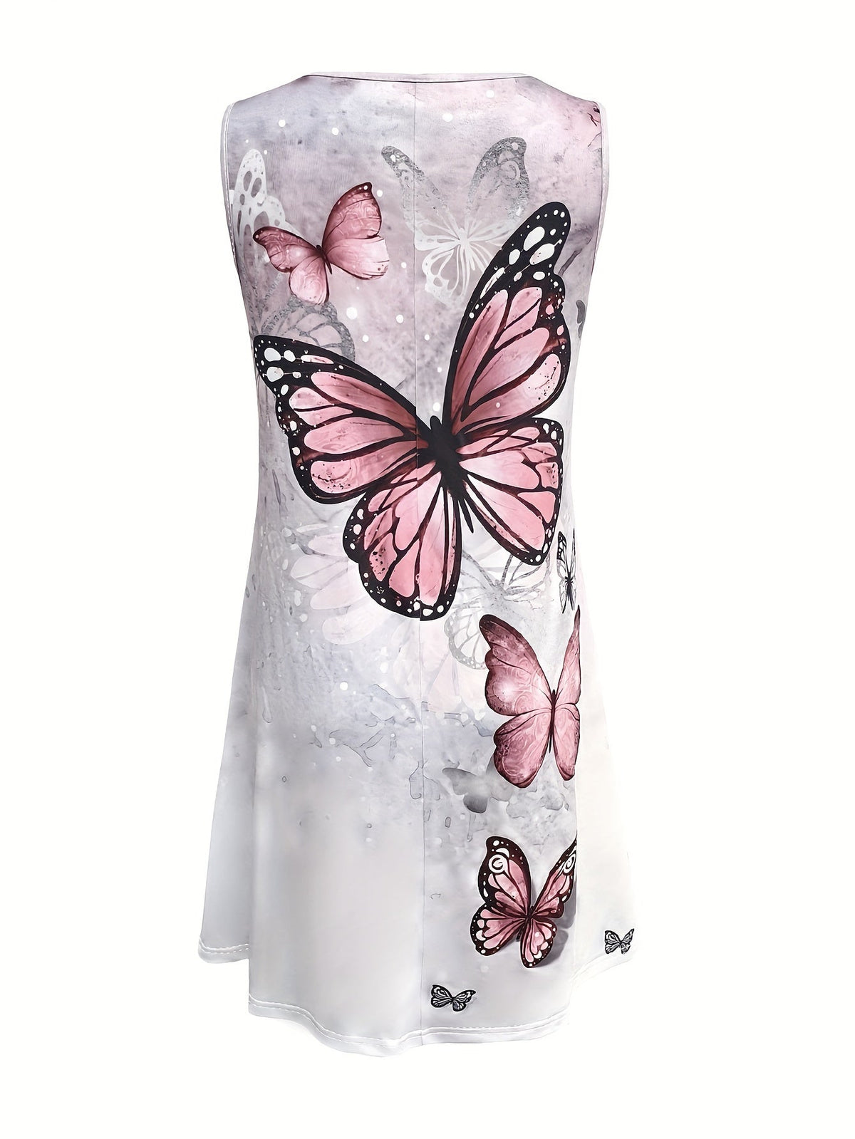 Summer Women's Fashion Butterfly Print Sleeveless Vest Dress Round Neck Casual Dress