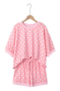 Pink Polka Dot Oversized Top Drawstring Short Set