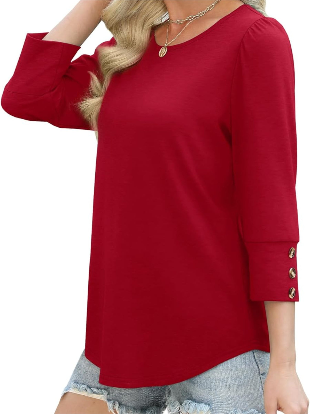 3/4 Sleeve with Buttons Dressy Casual Blouses