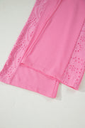 Sachet Pink Lace Patchwork Half Sleeve Top Elastic Waist Pants Two Piece Set