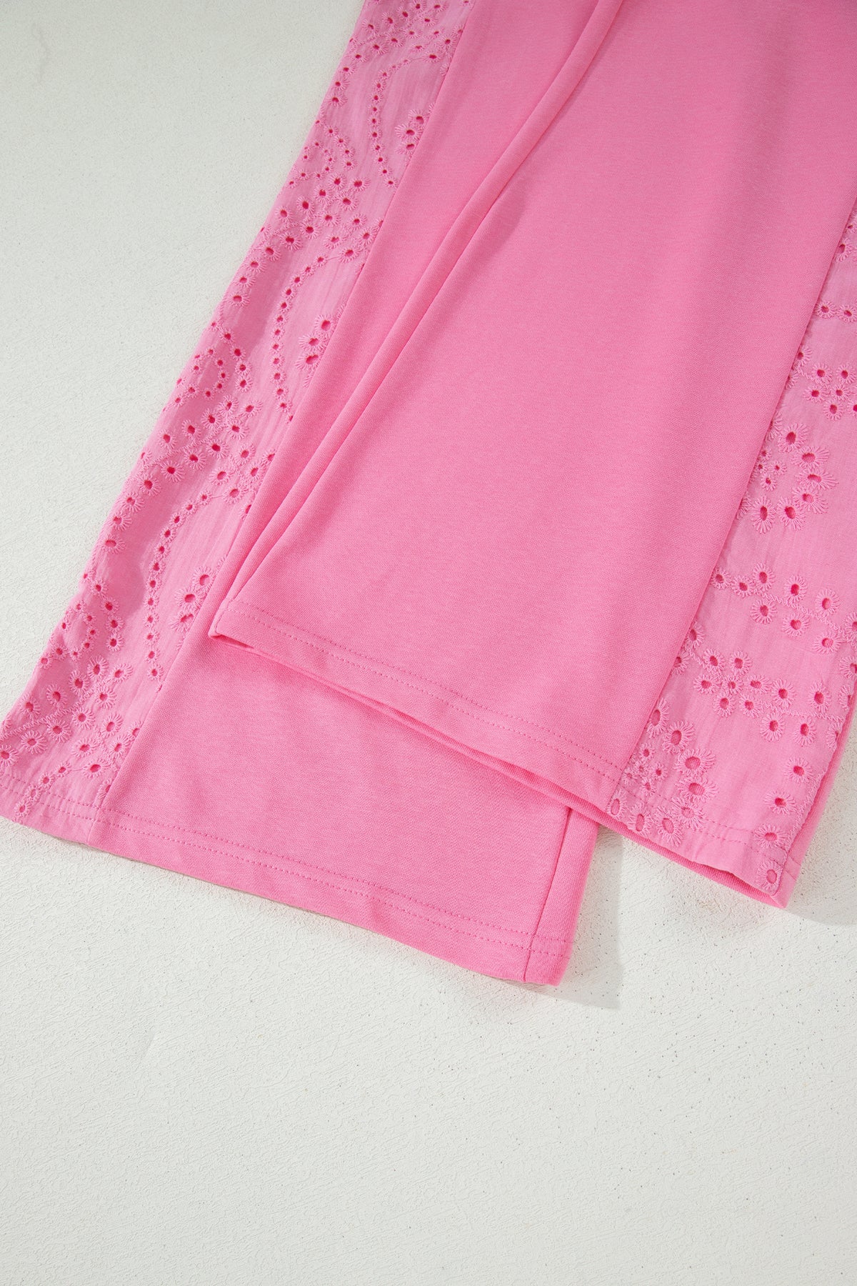 Sachet Pink Lace Patchwork Half Sleeve Top Elastic Waist Pants Two Piece Set