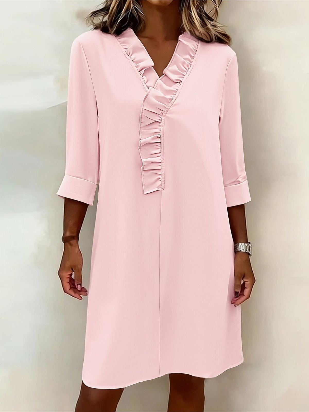 Gentle Style Elegant Commuter Solid Color Versatile Midi Dress