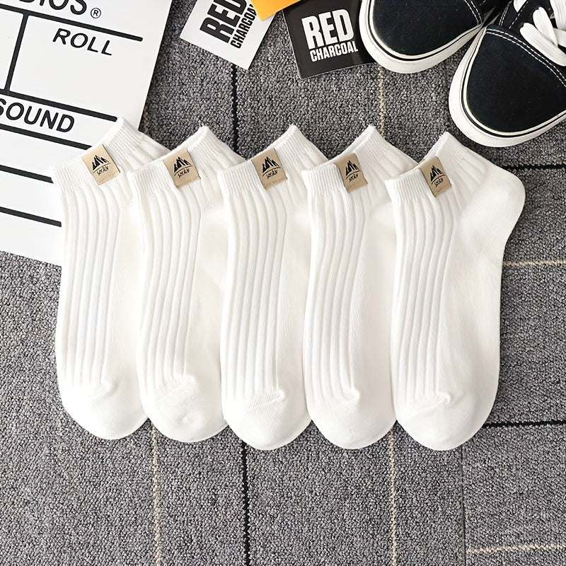 5 Pairs Simple Crew Socks, Comfy & Breathable Low Cut Ankle Socks
