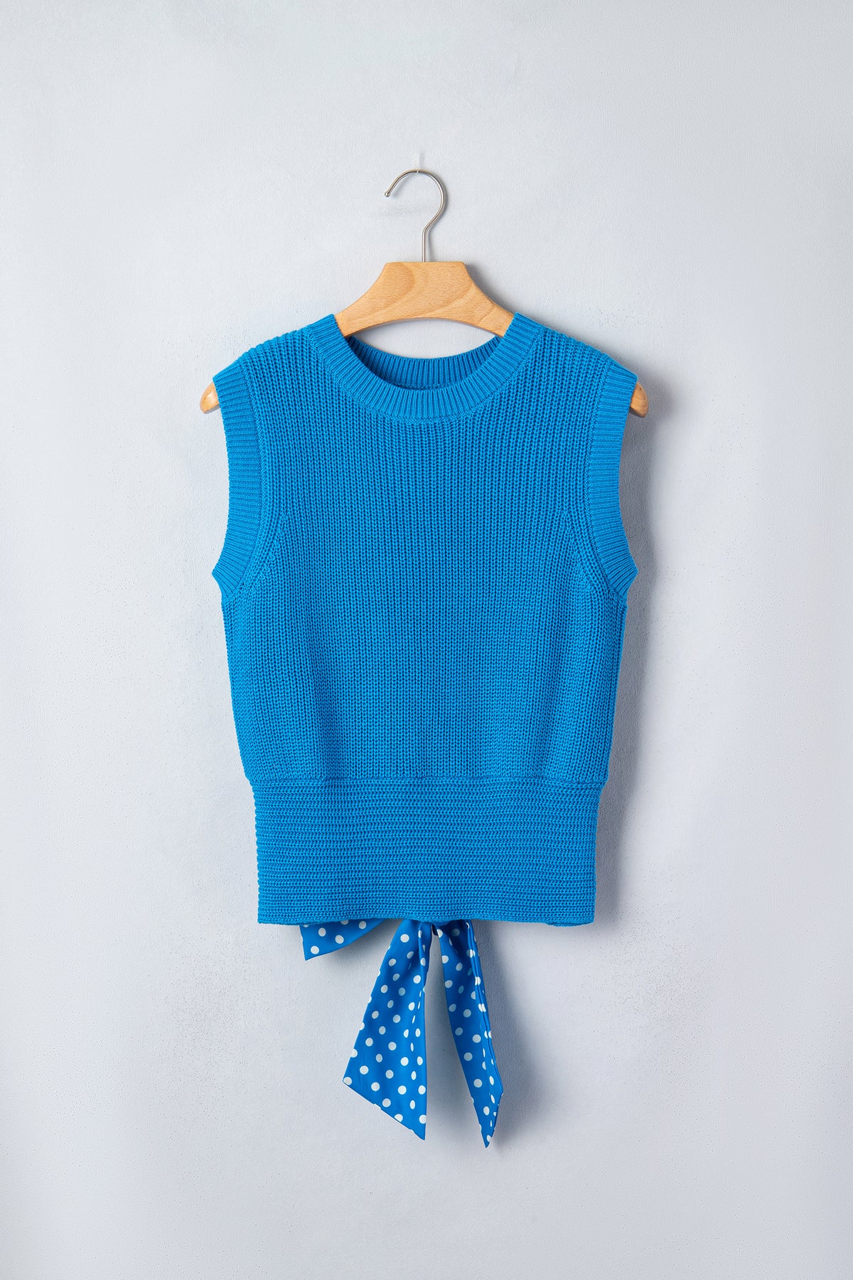Myosotis Slim Knit Polka Dot Knot Back Cropped Sweater Tank