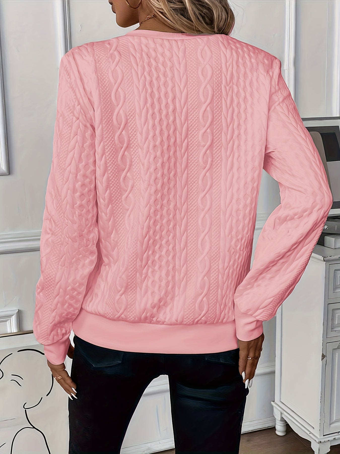 Elegant Crew Neck Zipper Sweatshirt, Solid Color Long Sleeve Top