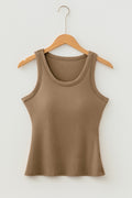 Dark Khaki Slim Ribbed Padded Tank Top