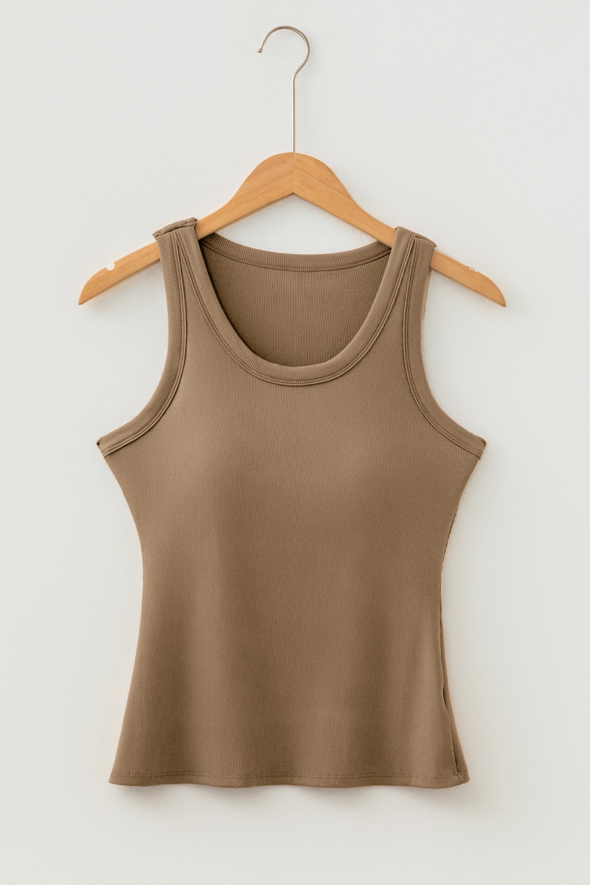 Dark Khaki Slim Ribbed Padded Tank Top