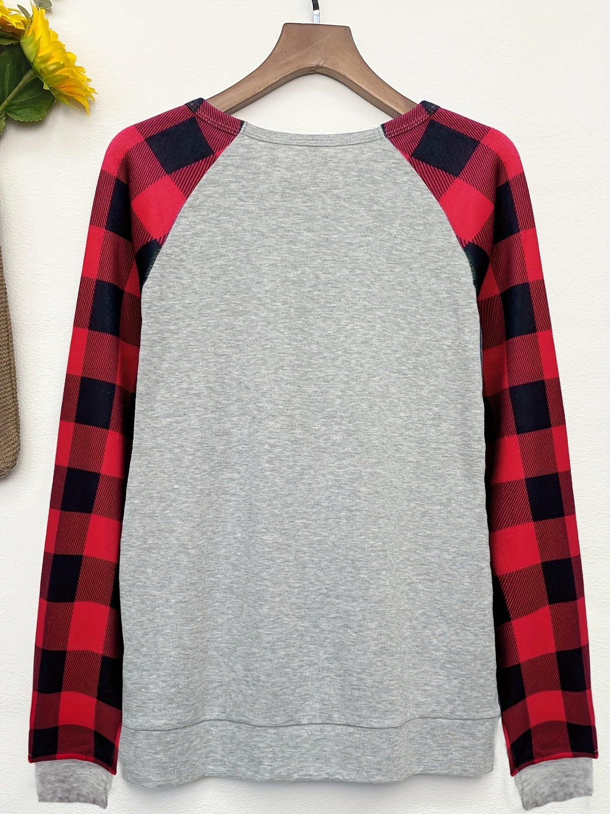 Color Block Long Sleeve Shirt, Oversized Crew Neck Top