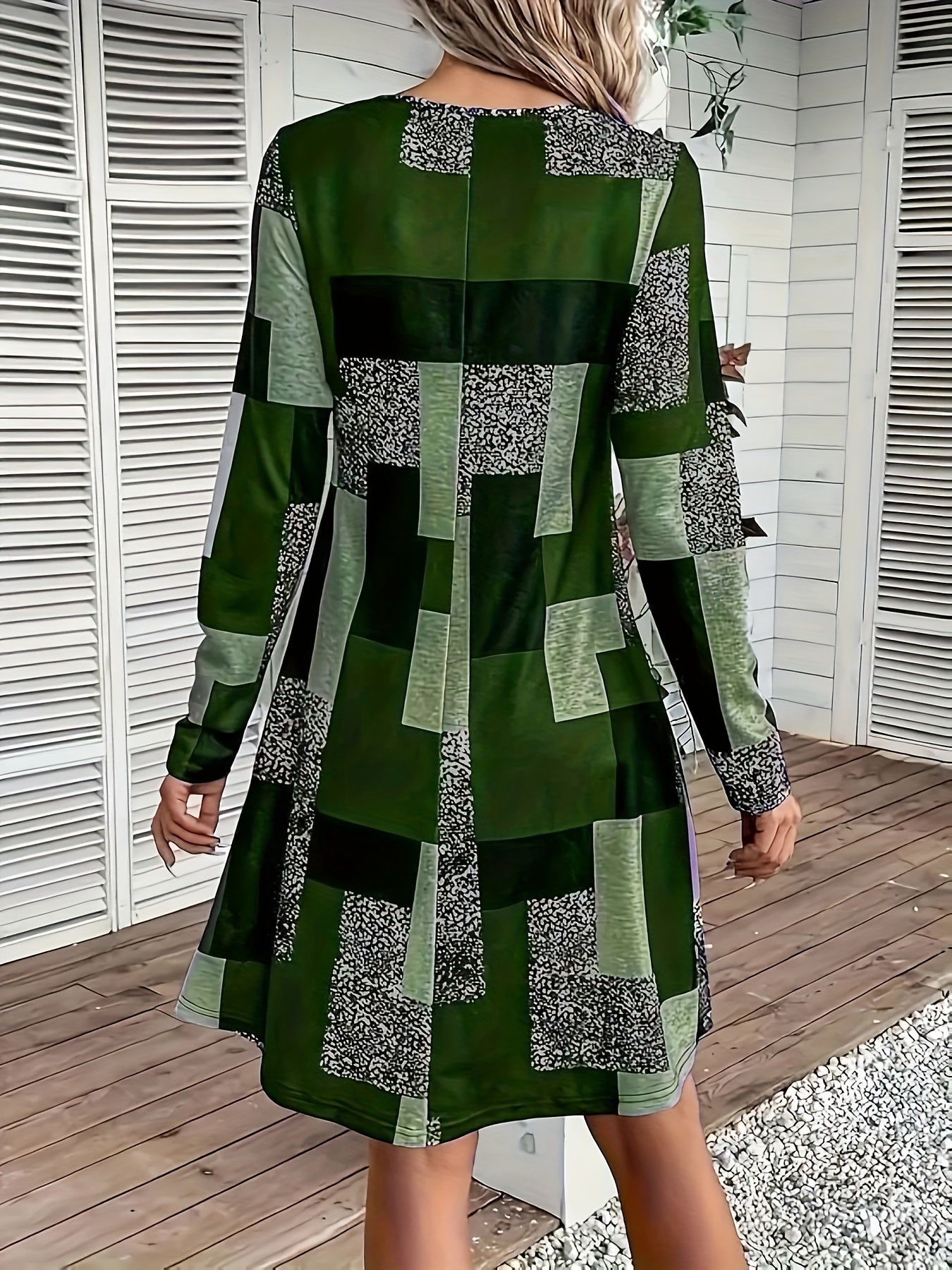 Women's Casual Crew Neck Long Sleeve Geometric Print Dress