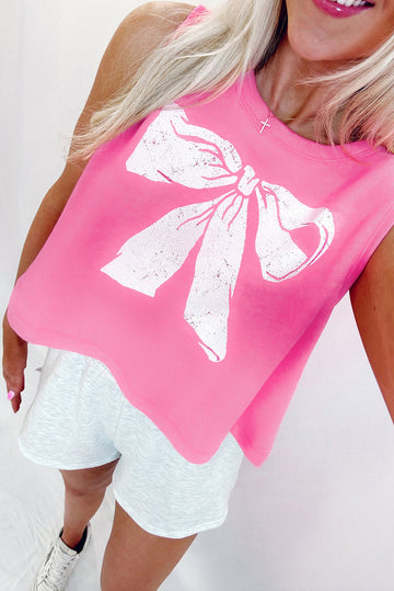 Sachet Pink Bow Print Boxy Fit Tank Top