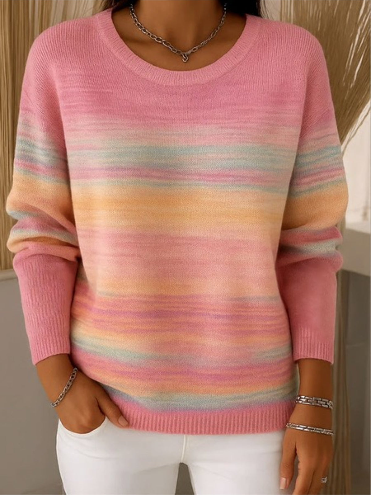 Crew Neck Floral Long Sleeve Comfy Casual Sweater Tee