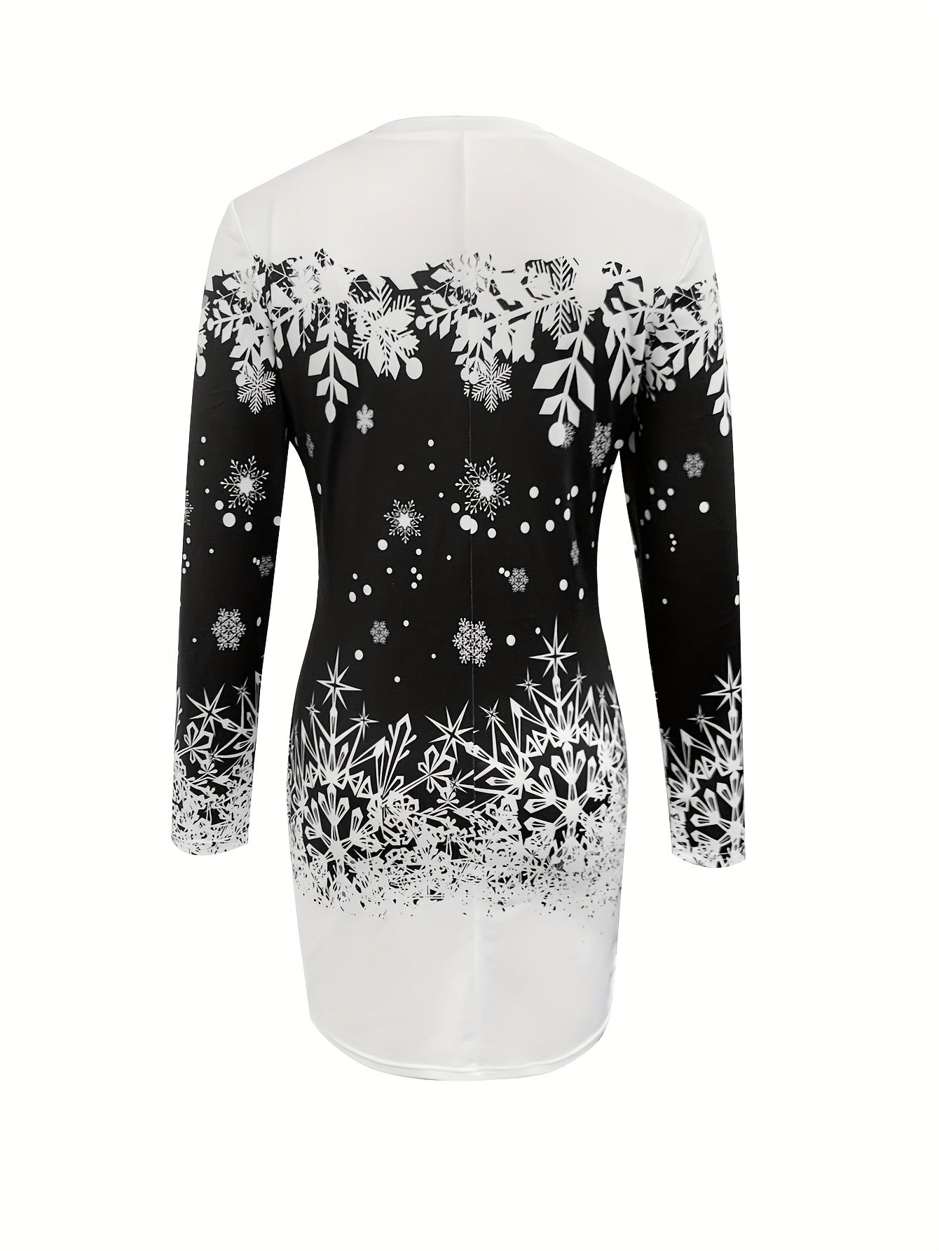 Chic Snowflake Print Bodycon Dress for Women - Vintage Style, Stretchy Polyester Blend