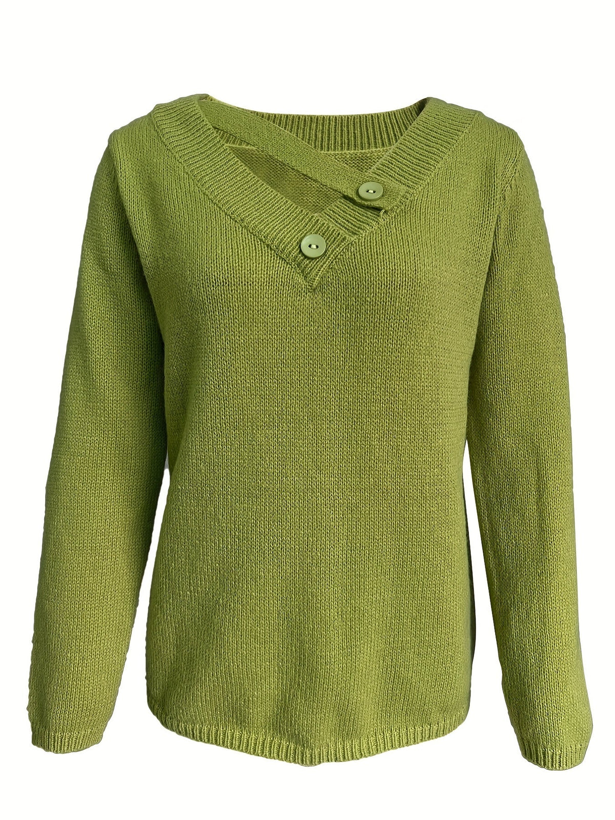 Solid Versatile Knit Sweater, Casual V Neck Long Sleeve Sweater With Buttons